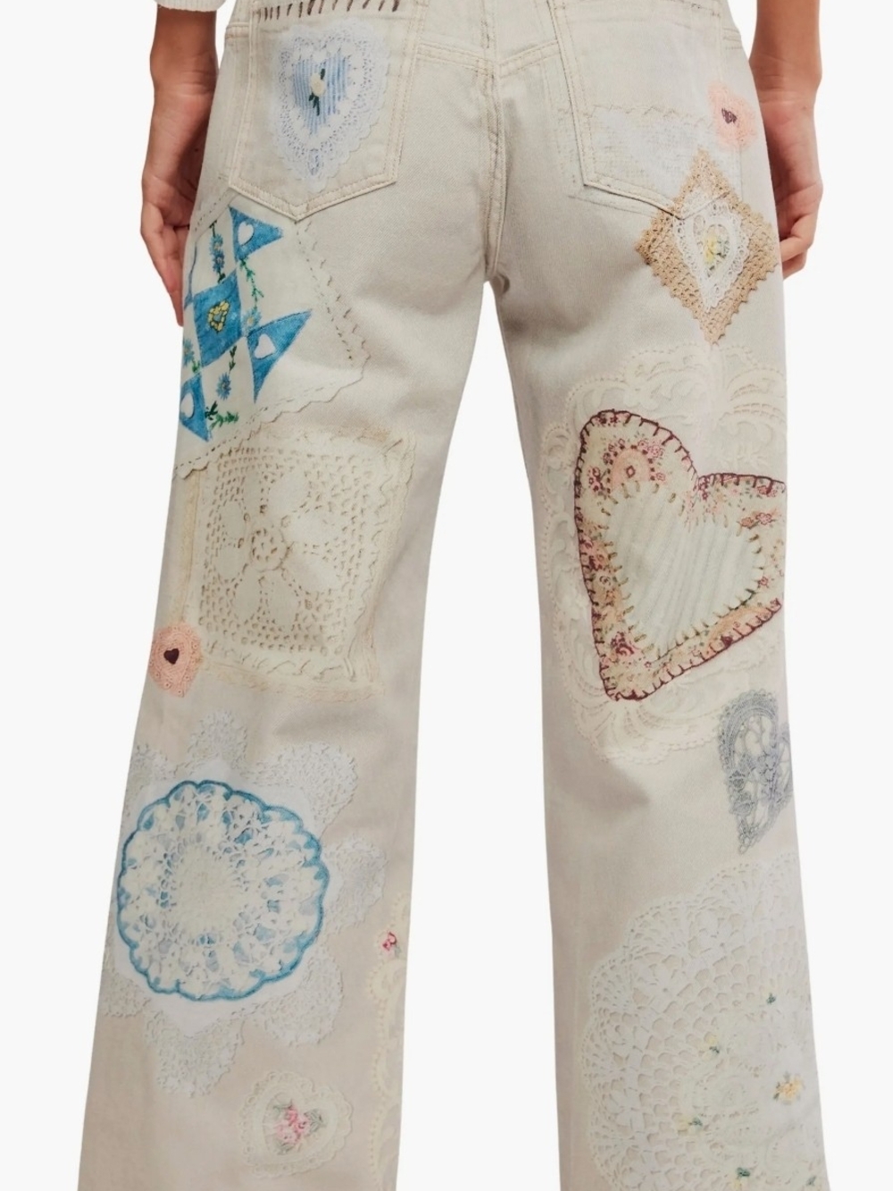Free People Tinsley Printed Jeans Wide Leg Jeans in Cream Size 25 NWT - Picture 4 of 6